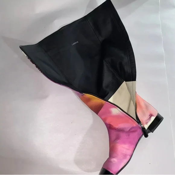 CHANEL size 38.5 abstract floral watercolor RIDING BOOTS spring 2015 collection - Picture 10 of 12
